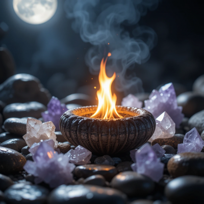 Feu purification cristaux violet blanc lune energie spirituelle