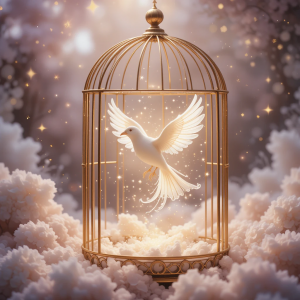 Guerison de soi transformation oiseau lumiere cage ouverte mauve